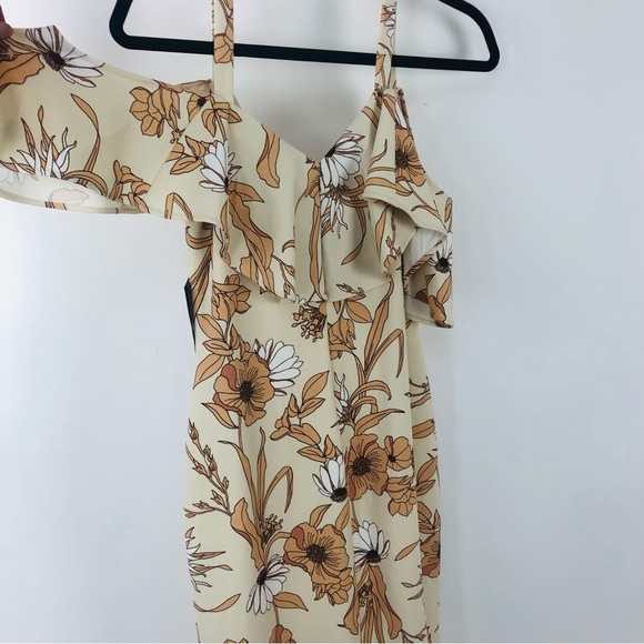 NWT Rachel Roy Nude Floral Printed Midi Dress Bodycon Cold Shoulder Sheath Dress - Picture 8 of 9